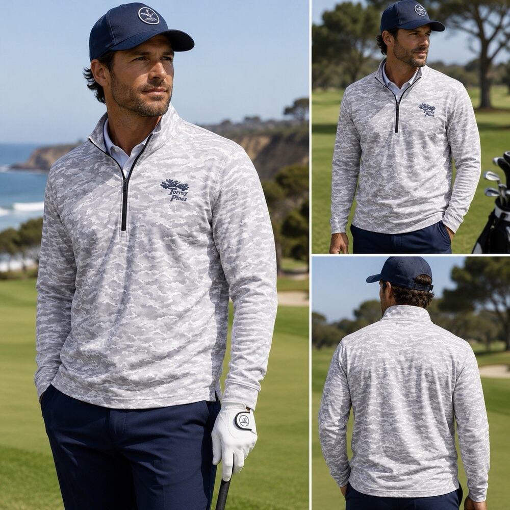 Cutter & Buck Torrey Pines Camo Quarter Zip Pullover Men’s XXL Golf Performance